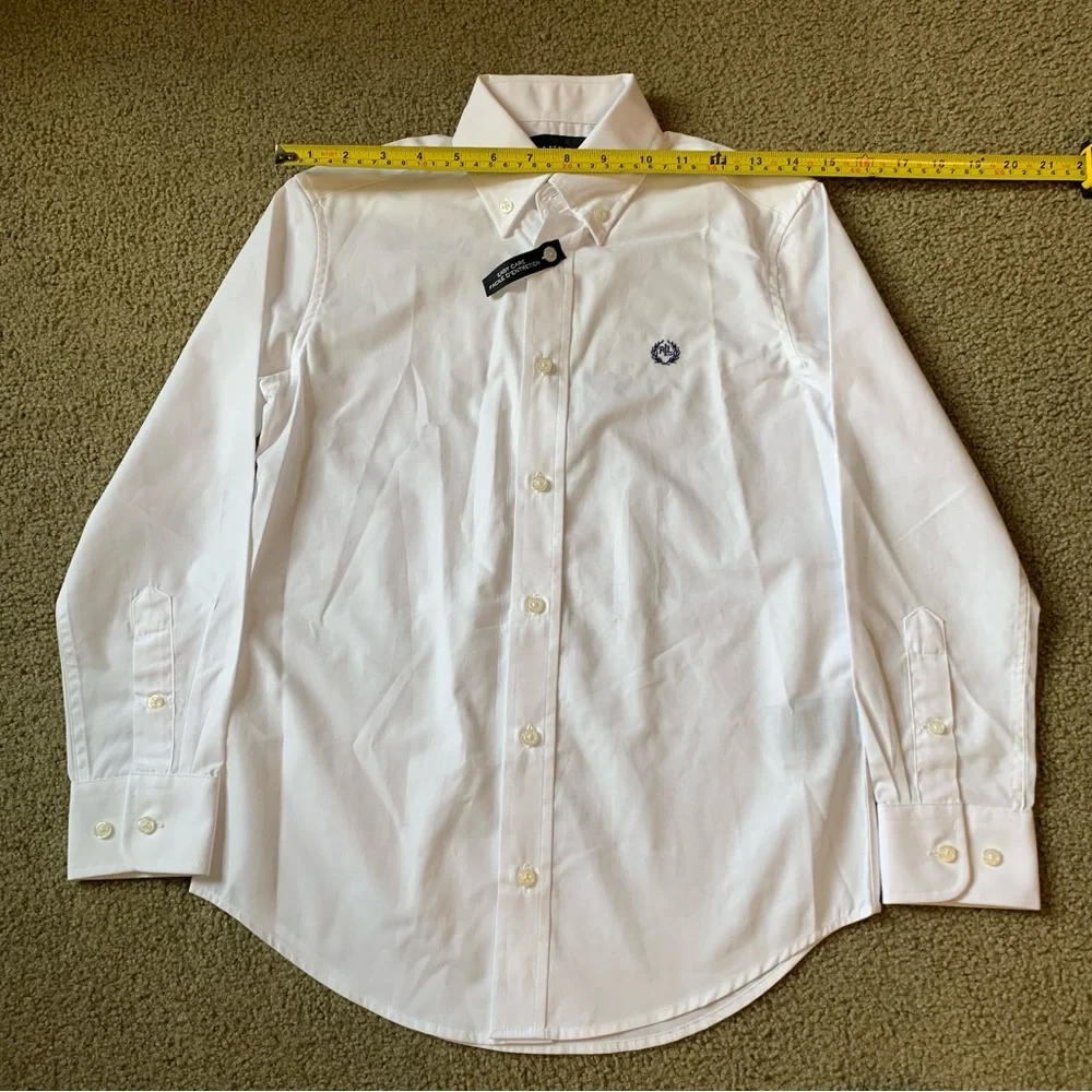 Lauren Ralph Lauren Boy's 10 White Cotton Oxford Solid Dress Shirt NWOT - Picture 3 of 10